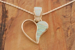 Calvin Begay Fire and Ice Opal Sterling Silver Heart Pendant